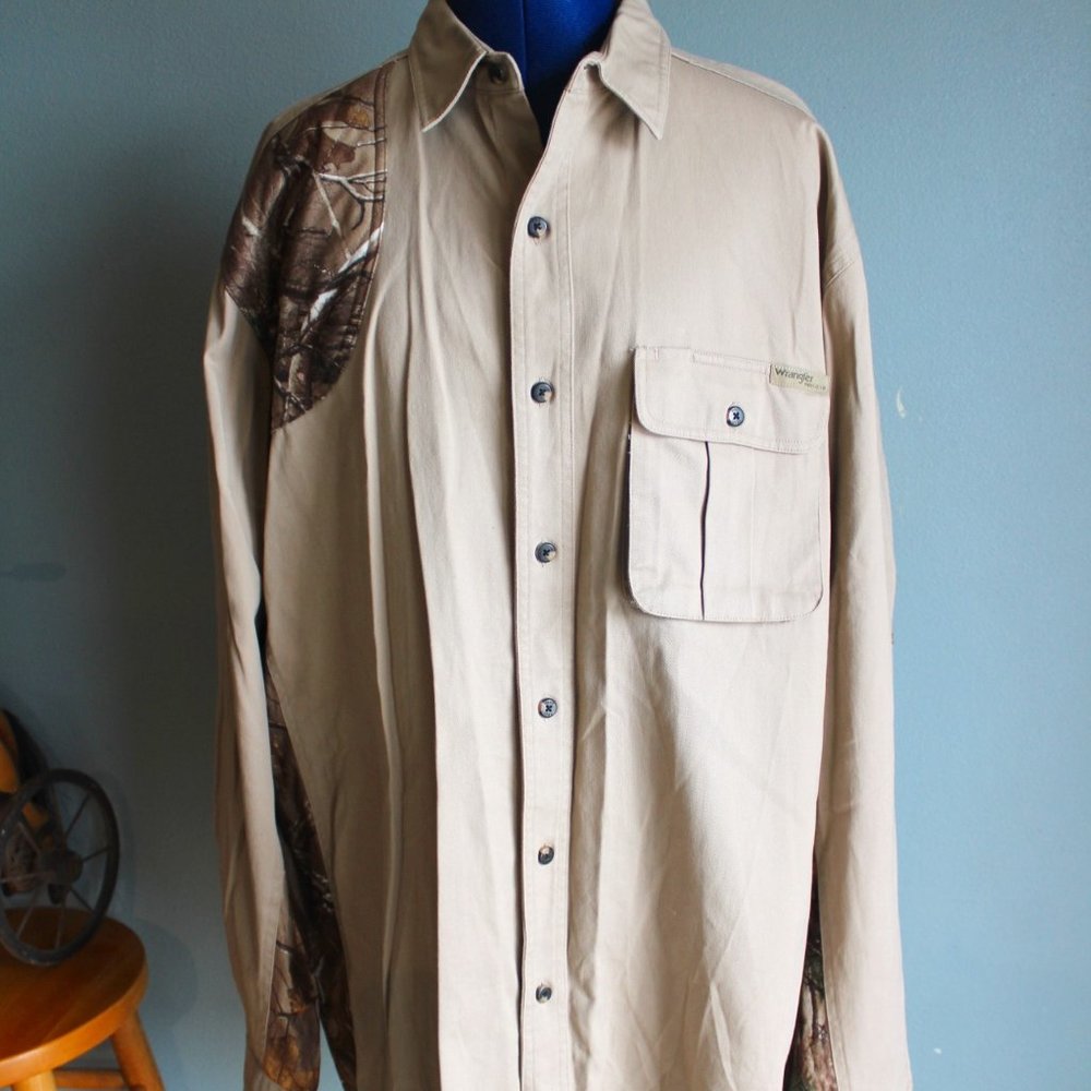 Wrangler Pro Gear Mens Beige/Camo L/S Button Down Shirt ~XL Tall~ RN 130273